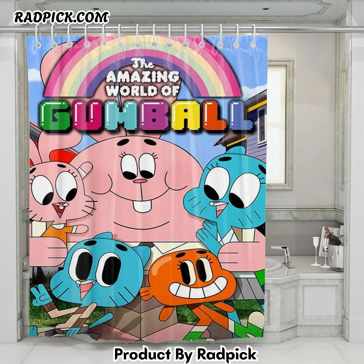 The amazing world of gumball happy shower curtain set for bathroom decor best gift for friends rp38791
